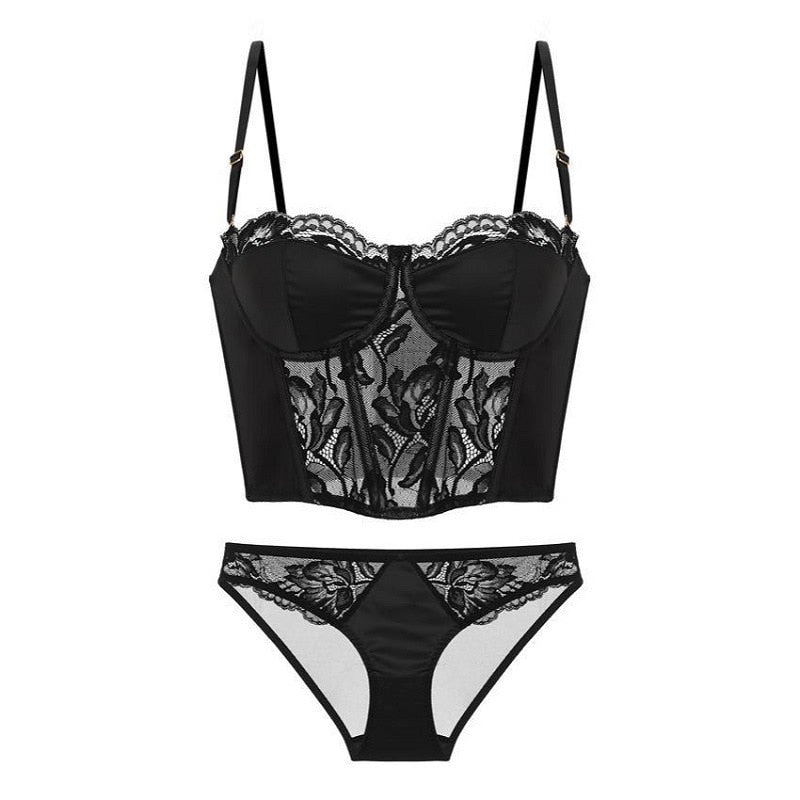 Lace Embroidery Bra Set Lingerie Steel Rubber Bone Push Up Bras French Brassiere Top and Panty Set Underwear The Clothing Company Sydney