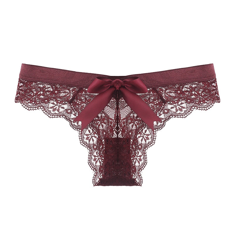Lace Lingerie G String Underwear Bow  T-Back Thong Transparent Low Waist Panties The Clothing Company Sydney