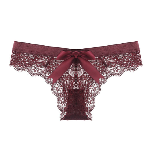 Lace Lingerie G String Underwear Bow  T-Back Thong Transparent Low Waist Panties The Clothing Company Sydney