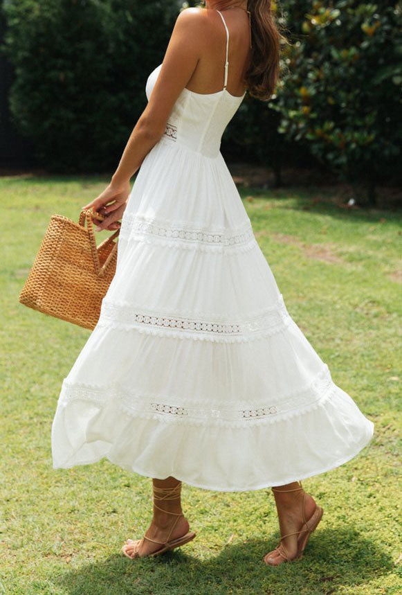 Floral Crochet Long Dress V-Neck Sleeveless High Waist Women's Summer Boho Dress The Clothing Company Sydney