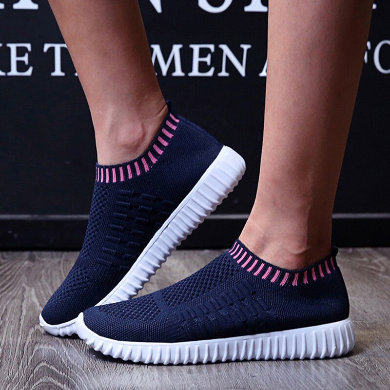 Breathable Mesh Sneakers Summer Slip on Soft Bottom Running Shoes Woman Plus Size Elastic Knit Casual Flats The Clothing Company Sydney
