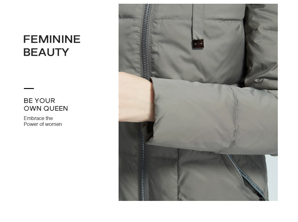 Winter Jacket Women's Stand Collar Hooded Cold Protection Windproof Lady Coat Big Pocket Mid-Length Parka The Clothing Company Sydney