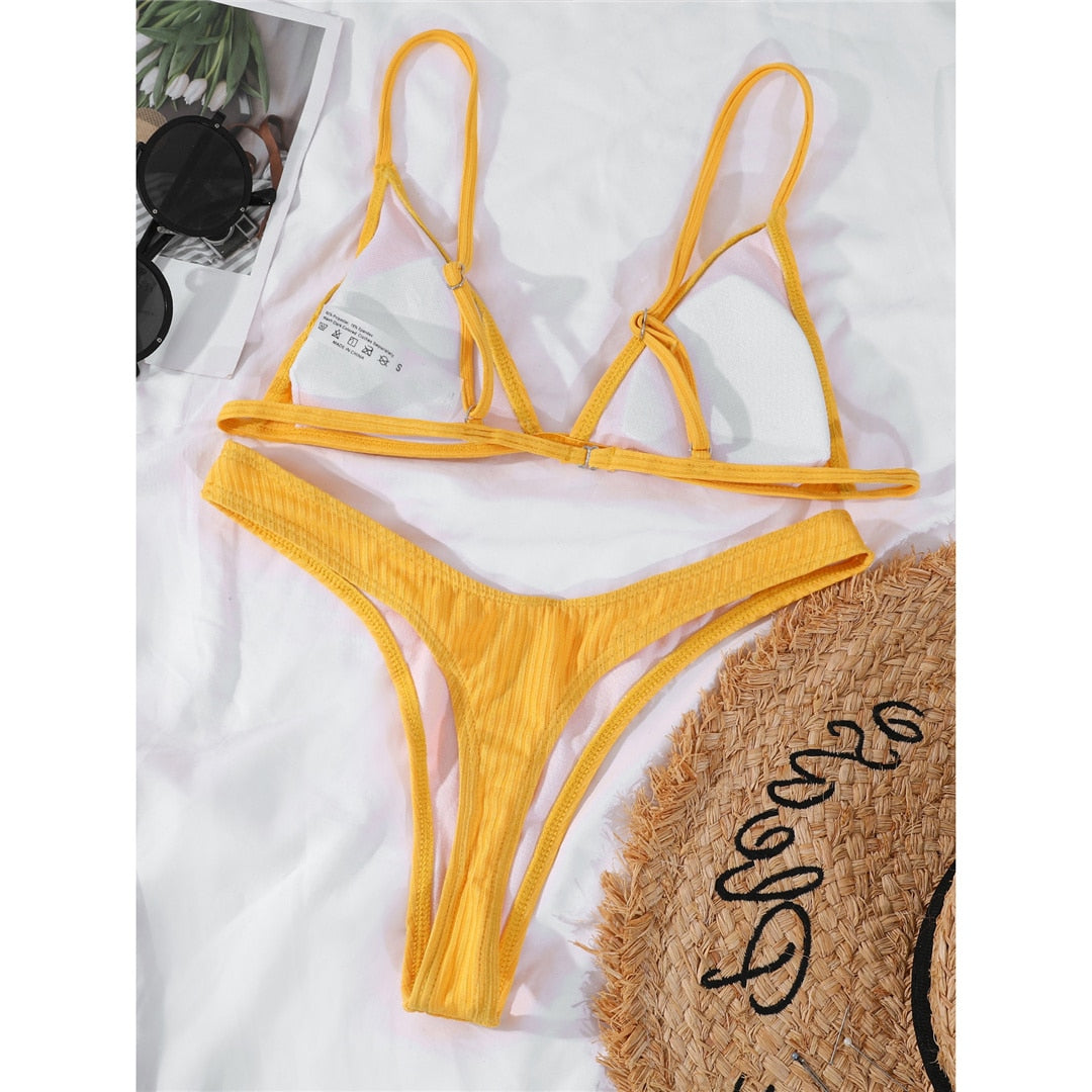Ribbed High Cut Bikini Female Swimsuit Swimwear Two-piece Bikini set Bather Bathing Suit The Clothing Company Sydney