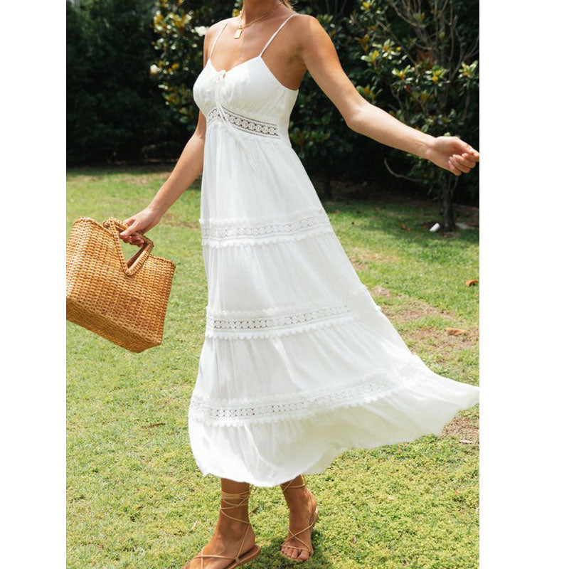 Floral Crochet Long Dress V-Neck Sleeveless High Waist Women's Summer Boho Dress The Clothing Company Sydney