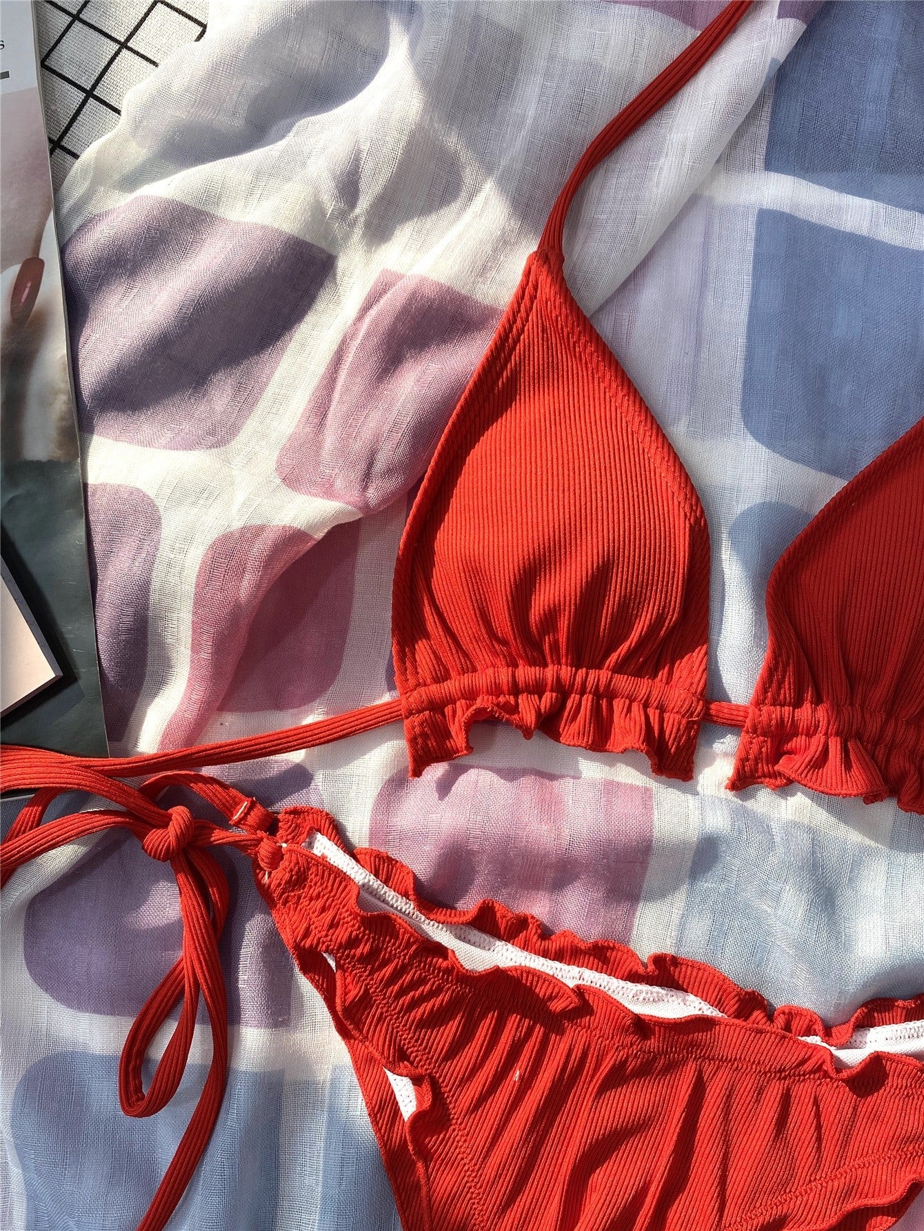 Neon Lime Rib Triangle Tie Side Bikini Swimsuit Women Two Piece Swimwear Bikini Set Summer Beach Bathing Suit The Clothing Company Sydney