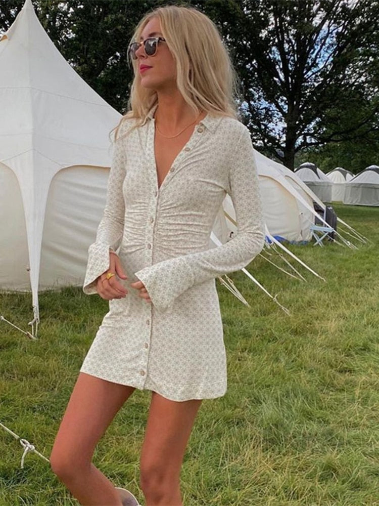 Fashion Print Shirts Dress Single Breasted Club Outfit Fall Winter Long Sleeve Chic Mini Dresses The Clothing Company Sydney