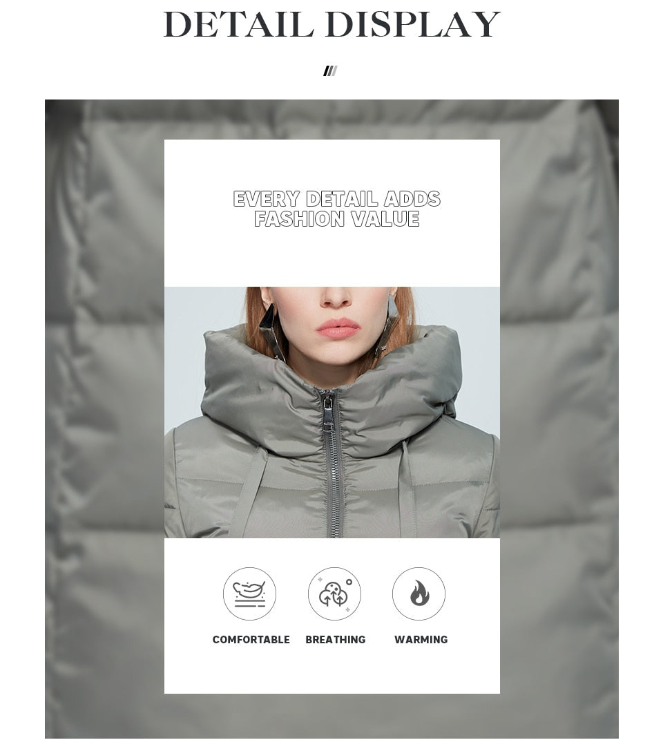 Winter Jacket Women's Stand Collar Hooded Cold Protection Windproof Lady Coat Big Pocket Mid-Length Parka The Clothing Company Sydney