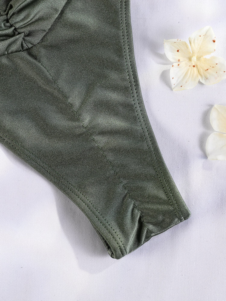 2 Piece Glitter Fabric Bikini Set Folds Swimsuit Halter Bathing Suit Swimwear Beachwear The Clothing Company Sydney