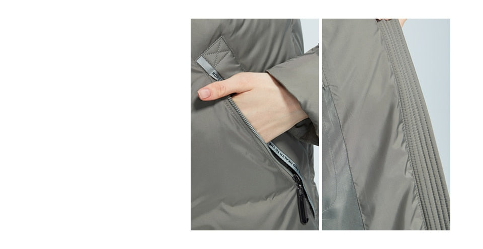 Winter Jacket Women's Stand Collar Hooded Cold Protection Windproof Lady Coat Big Pocket Mid-Length Parka The Clothing Company Sydney