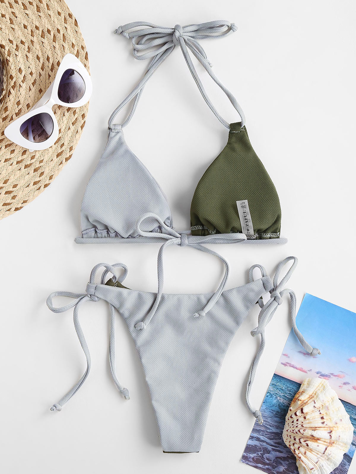 Micro G String Color Block Textured Halter String Bikini Set Two-Piece Suits Swim Party Wear The Clothing Company Sydney