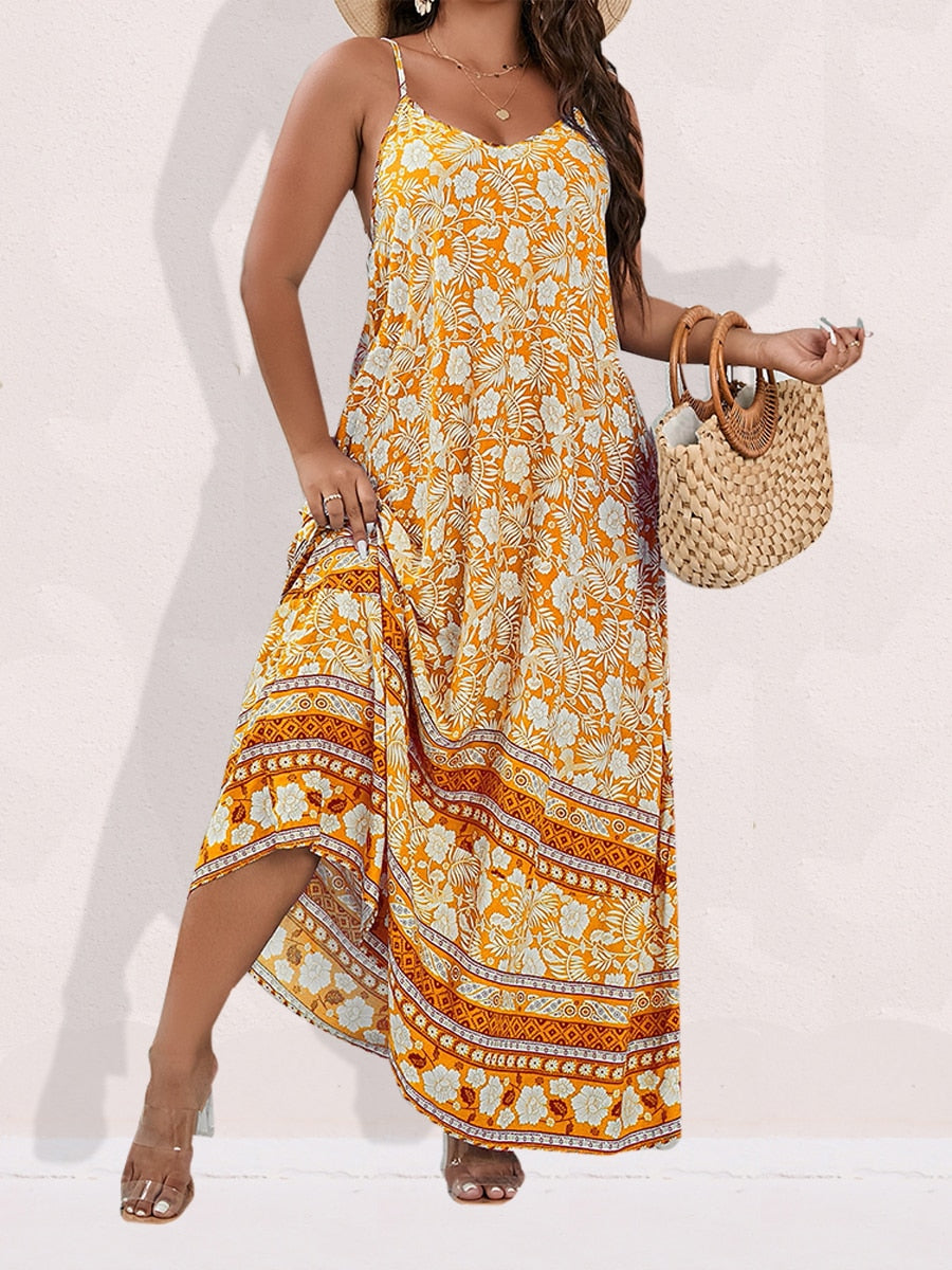 Ditsy Floral Maxi Cami Dress Backless Plus Size Women's Summer Elegant Large Hem Beach Dresses The Clothing Company Sydney