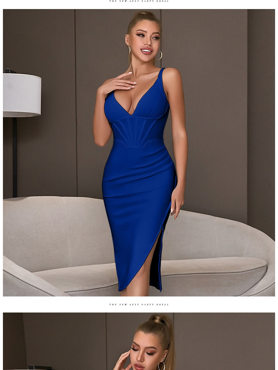 Spaghetti Strap Bodycon Bandage Dress Summer V Neck Club Elegant Outwear Celebrity Runway Party Dress The Clothing Company Sydney