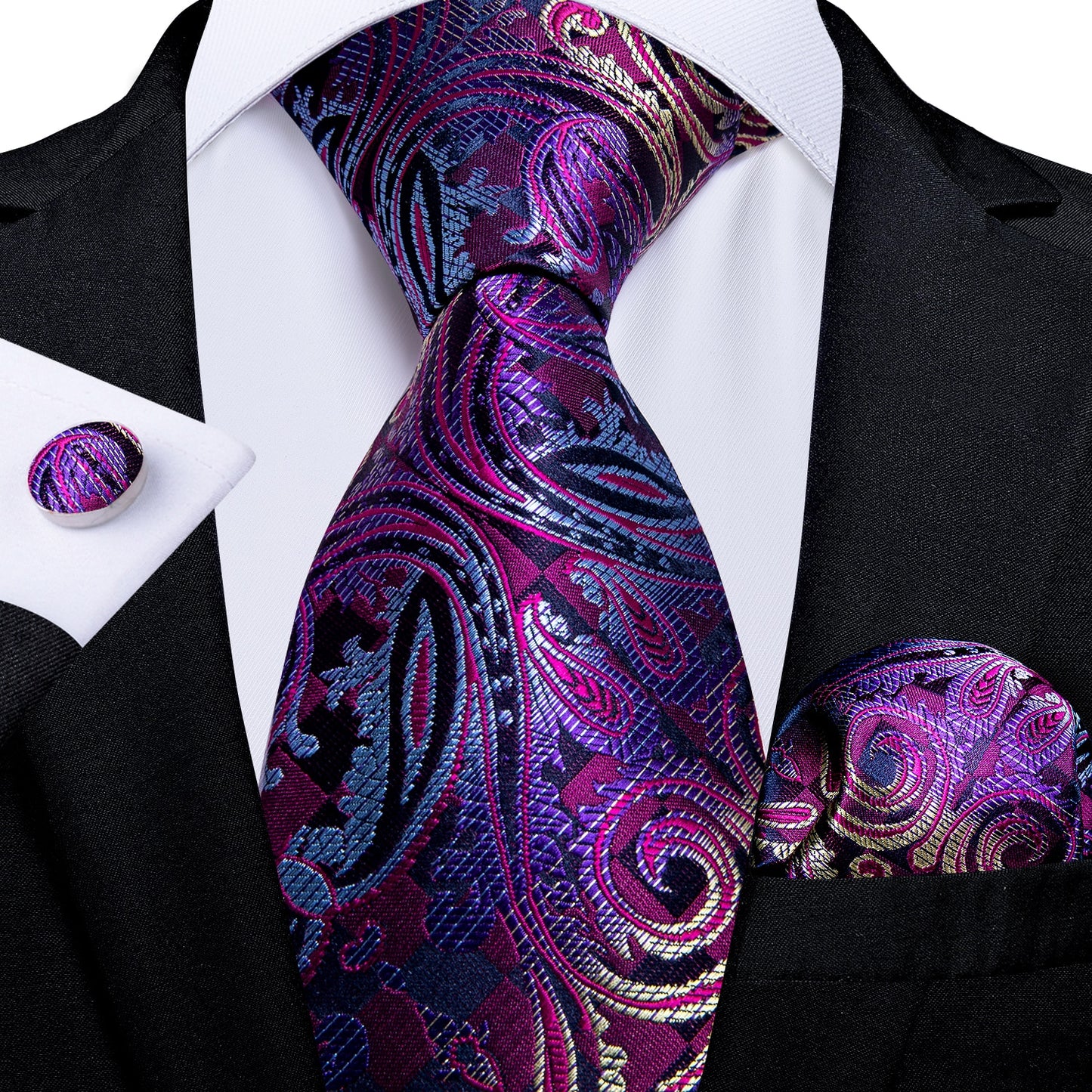 Men Purple Floral Paisley Necktie Business Formal 100% Silk Tie Pocket Square Set For Wedding Party The Clothing Company Sydney