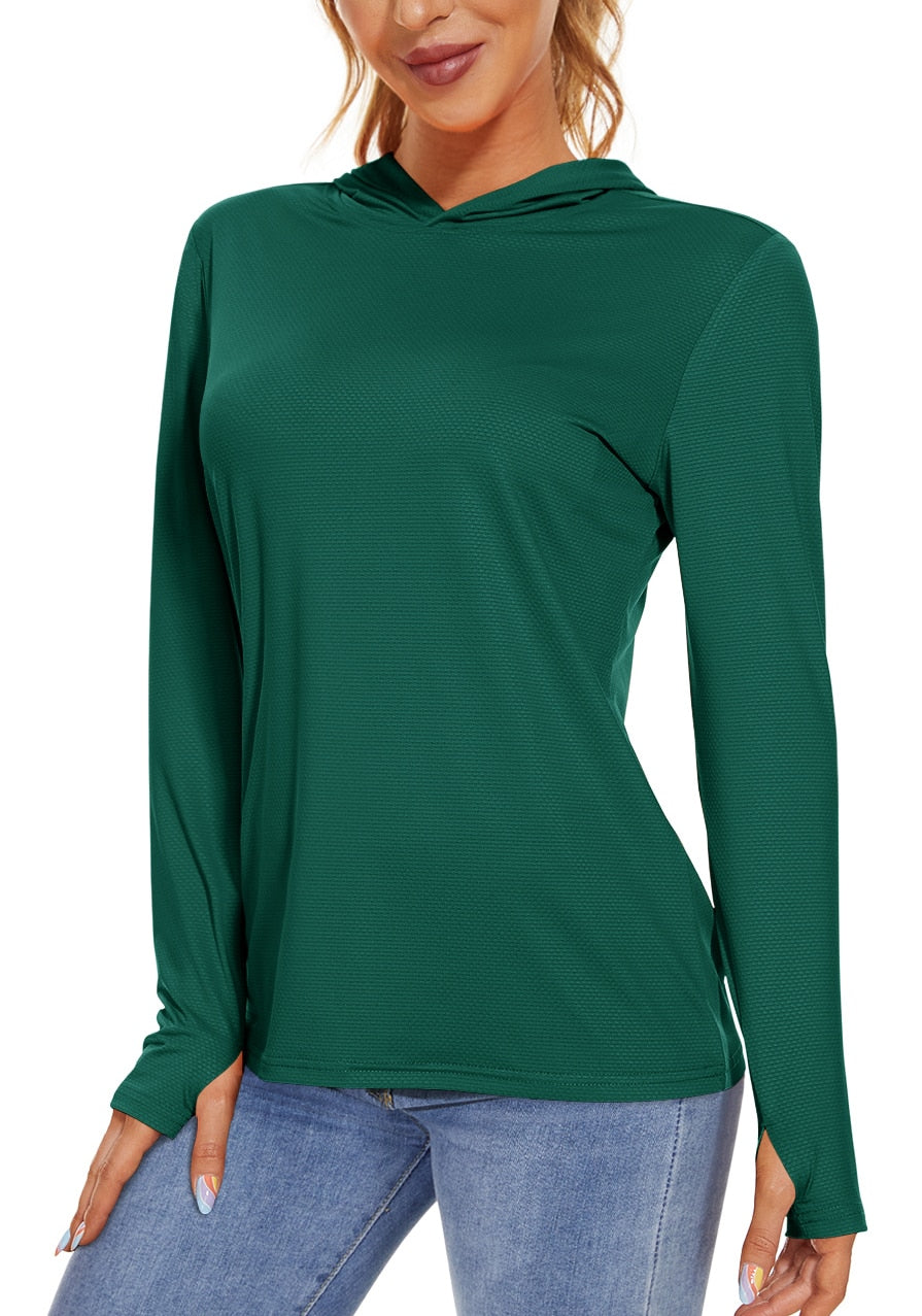 Summer UV/Sun Protection Outdoor Hooded T-shirt Women's Hoodie Shirt UPF 50+ Long Sleeve Fishing Hiking Athletic Shirts The Clothing Company Sydney