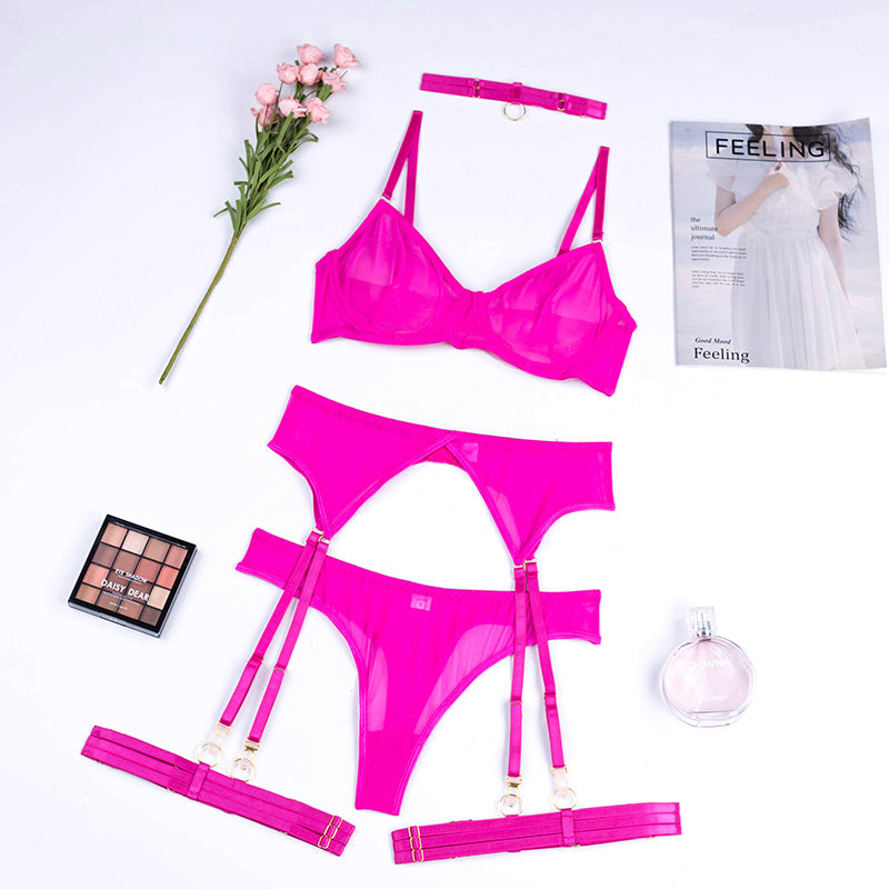 4 Piece Lingerie Underwear Bra Garters Brief Sets Transparent Lace Seamless Panties Set The Clothing Company Sydney