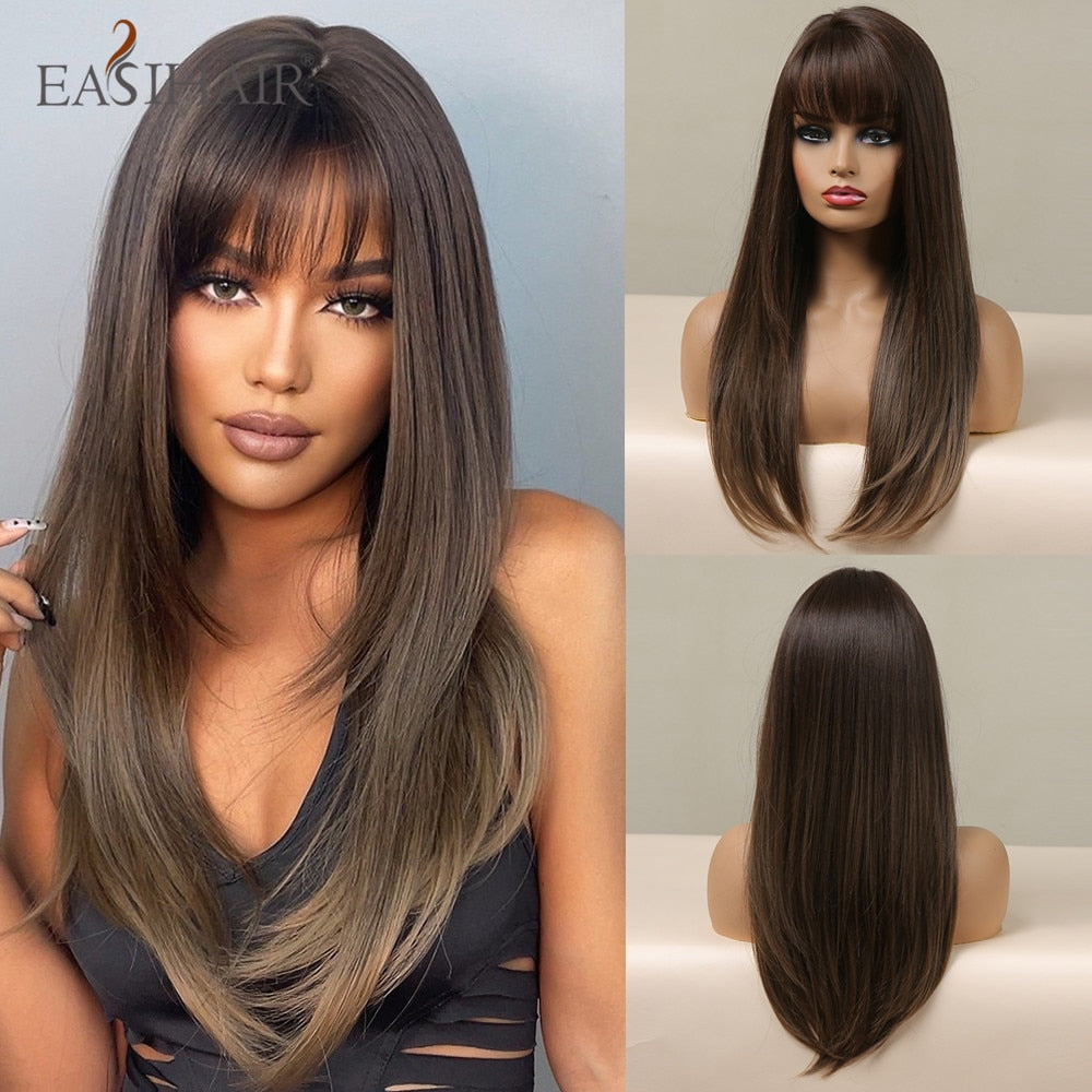 Ombre Brown Light Blonde Platinum Long Wavy Middle Part Hair Wig Cosplay Natural Heat Resistant Synthetic Wig for Women The Clothing Company Sydney