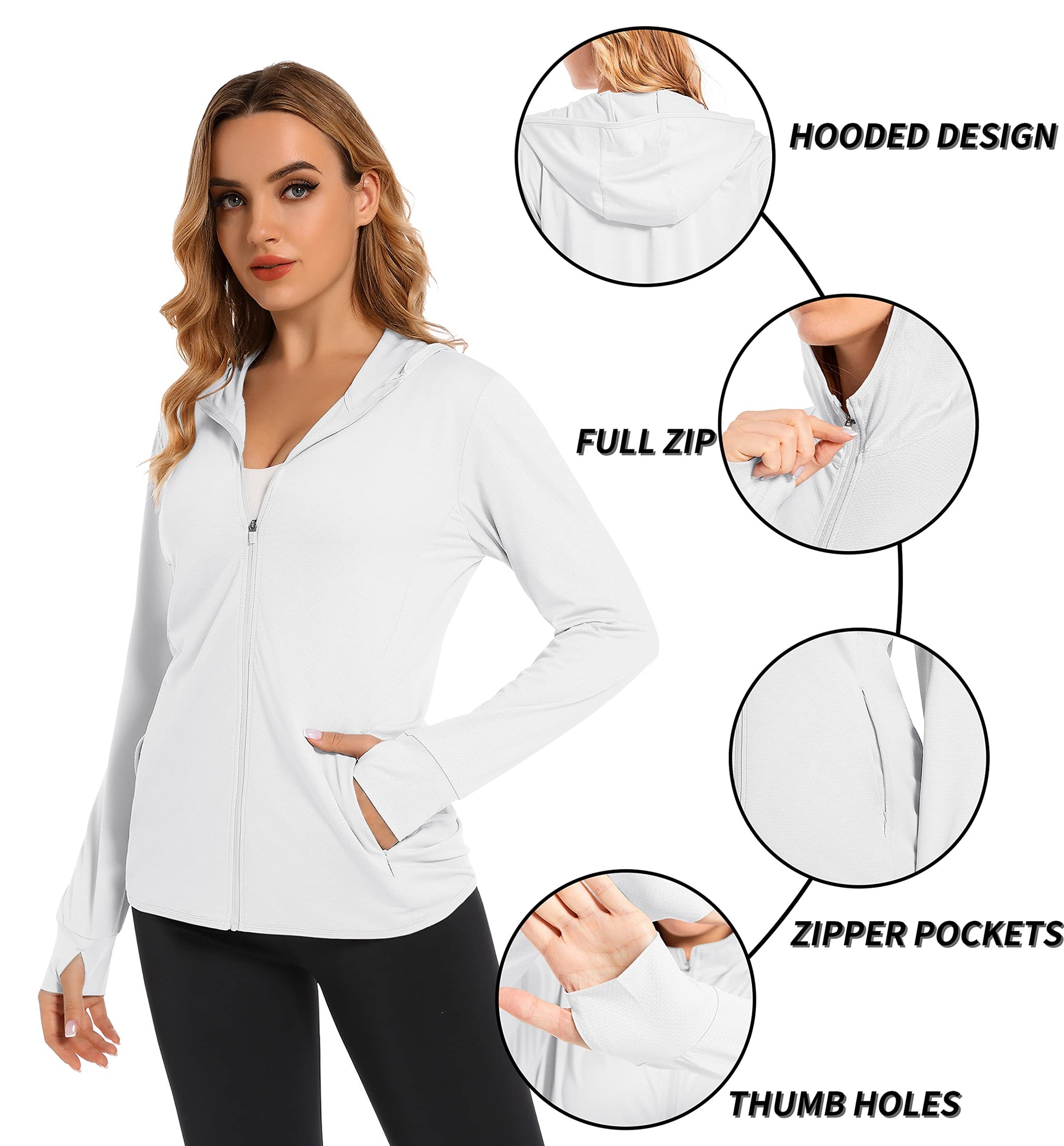 Summer Sun Protection Hoodies Women's Long Sleeve Casual Shirts UPF 50+ Sun Block Full Zip T-shirts With Zipper Pockets The Clothing Company Sydney
