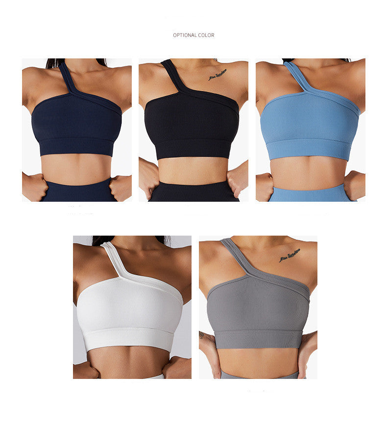 Seamless Thread Fabric Fitness Bra Single Shoulder Strap Gym Top Sports Underwear Outerwear Running Yoga Clothes The Clothing Company Sydney