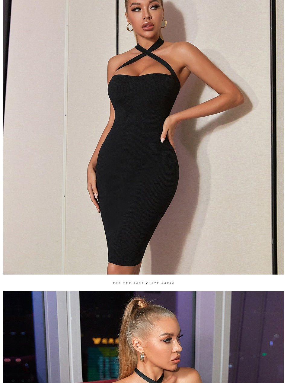 Halter Black Night Club Skinny Bandage Dress Summer Sexy Sleeveless Evening Celebrity Party Dresses Outfits The Clothing Company Sydney