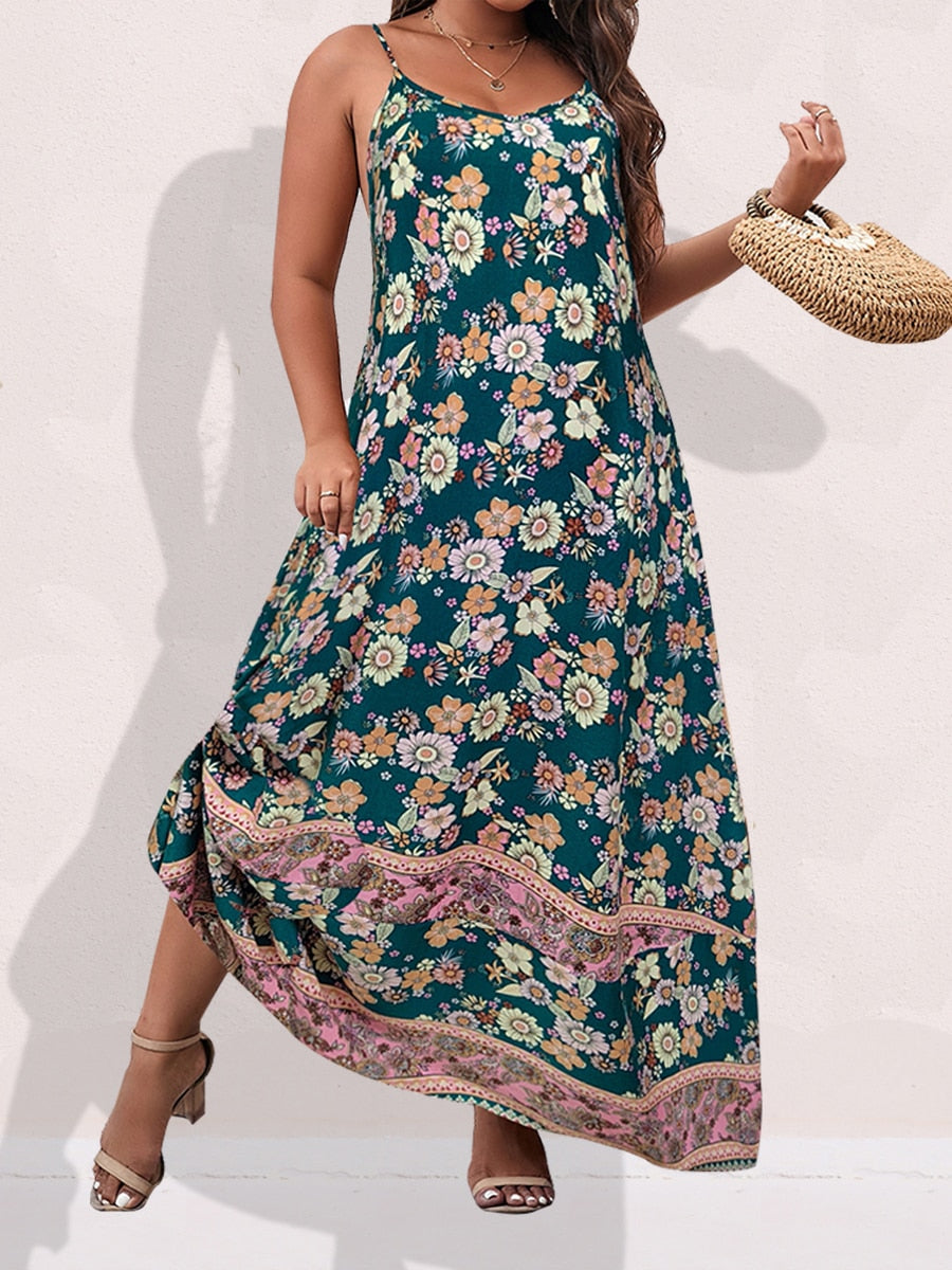 Ditsy Floral Maxi Cami Dress Backless Plus Size Women's Summer Elegant Large Hem Beach Dresses The Clothing Company Sydney