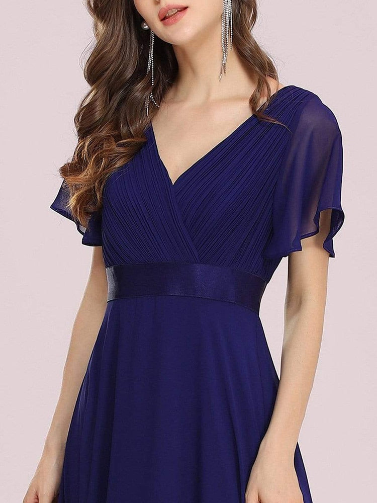 Elegant V-Neck Ruffles Chiffon Evening Gown Wedding Party Cocktail Formal Dress The Clothing Company Sydney