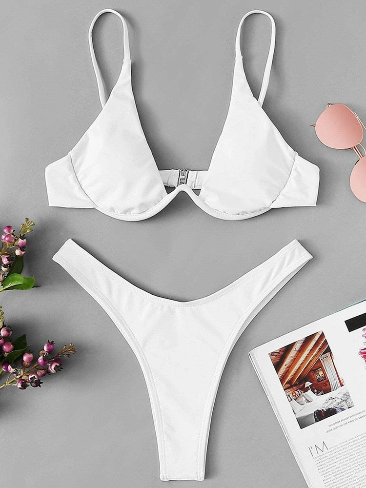 Neon V-bar Underwired Bikini Ribbed Swimsuit Women Thong Swimwear Two-pieces Bikini set Push up Bathing Suit The Clothing Company Sydney