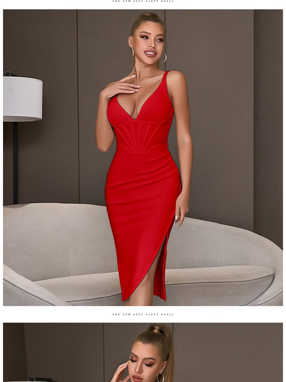 Spaghetti Strap Bodycon Bandage Dress Summer V Neck Club Elegant Outwear Celebrity Runway Party Dress The Clothing Company Sydney