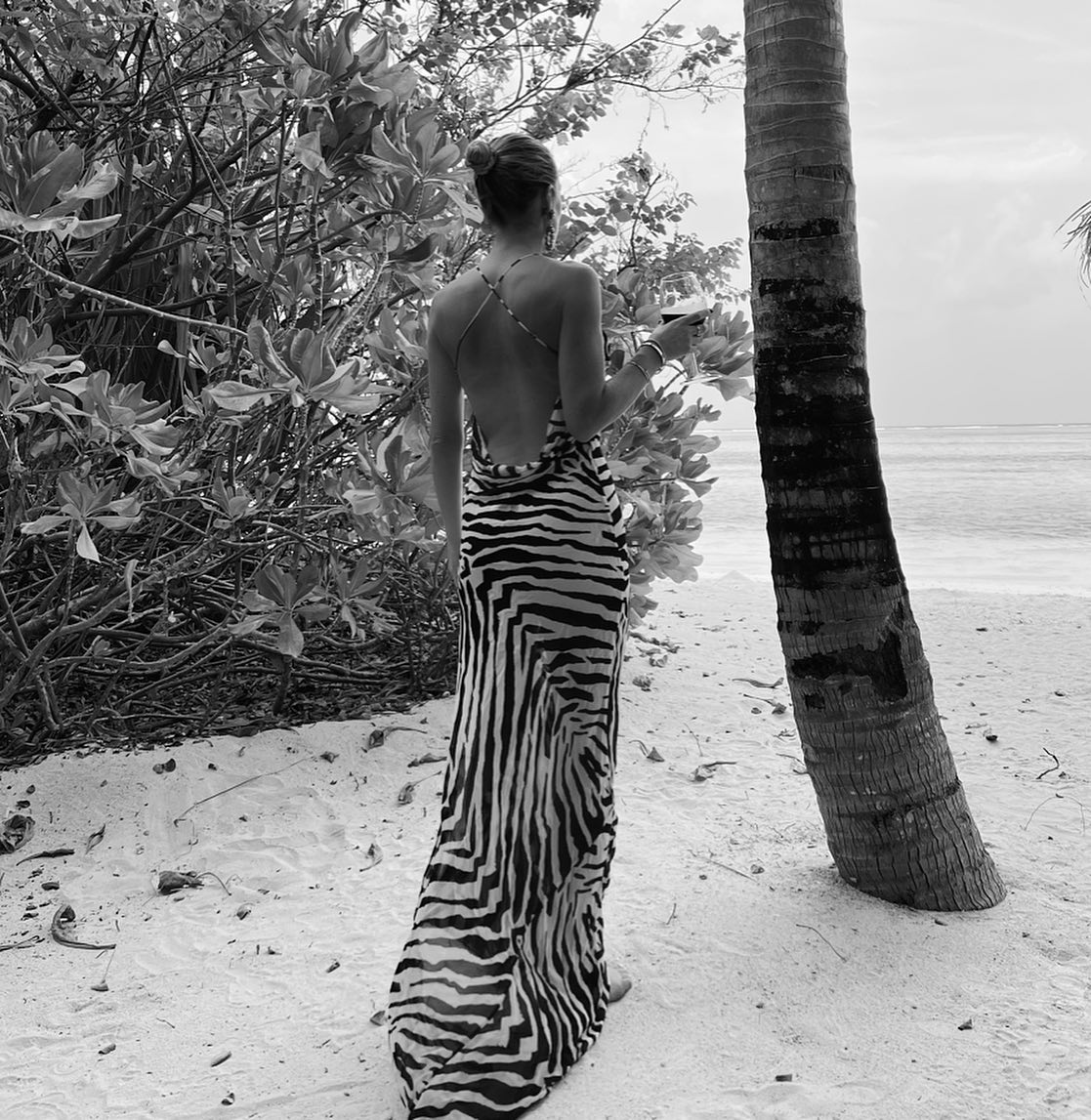 Zebra Pattern Spaghetti Strap Side Split Back Open Long Beach Dress Summer Clothes Women Beach Wear Swim Suit Cover Up The Clothing Company Sydney