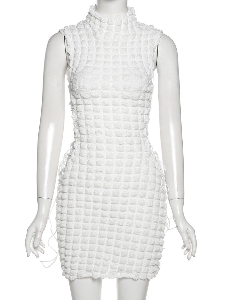 Stacked Plaid Bandage Hollow Y2K Dress Sleeveless Turtleneck String Bodycon Party Clubwear Outfits The Clothing Company Sydney