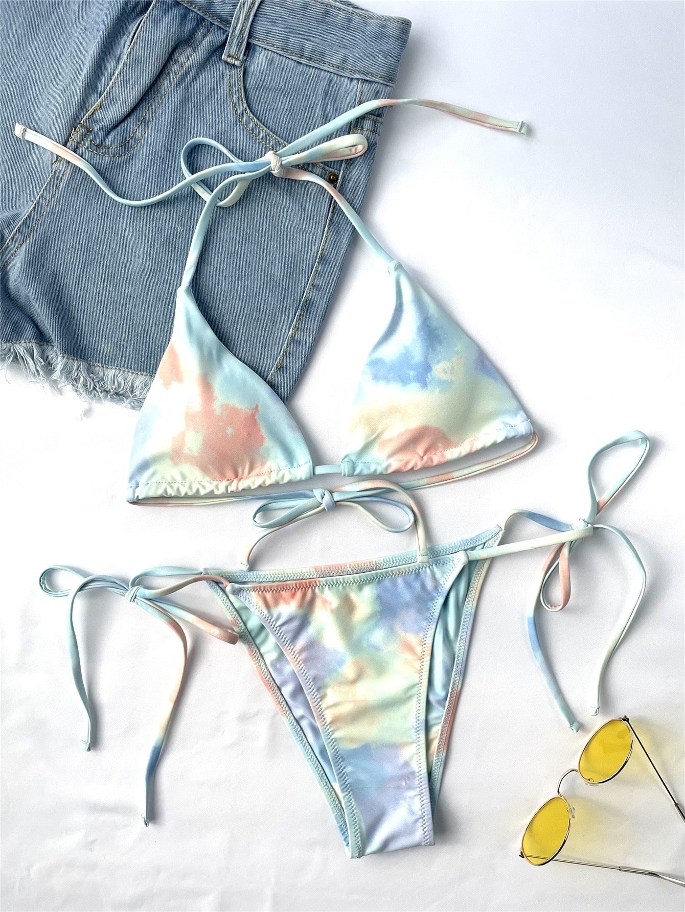 2 Piece Tie Dye Micro Triangle Halter Tie Side Bikini Swimsuit Swimwear Bikini Set Summer Beach Bathing Suit The Clothing Company Sydney