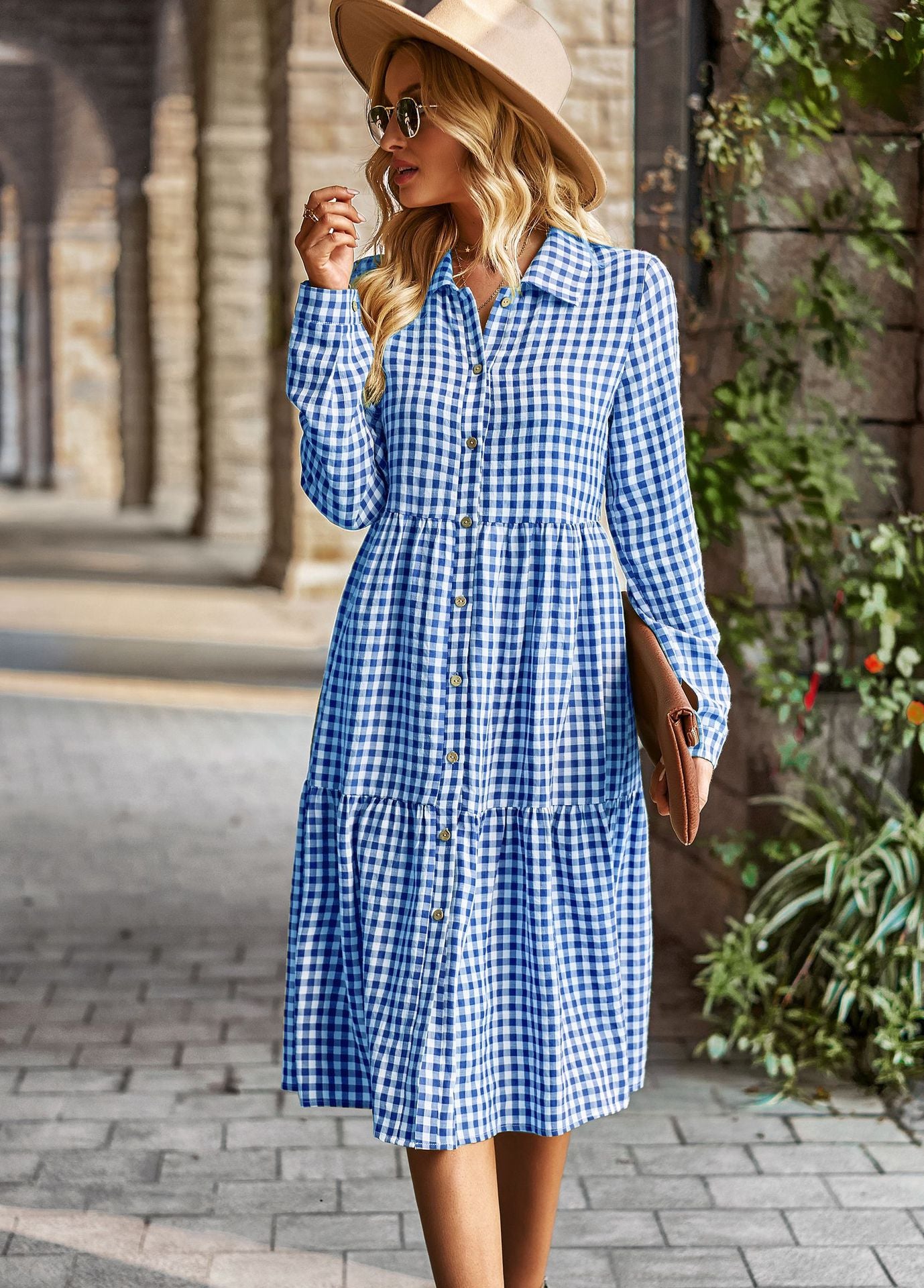 Casual Plaid Shirt Dress For Women Turn Down Long Sleeve Maxi Dress Vintage Single Breasted Patchwork Spring Autumn Dress The Clothing Company Sydney