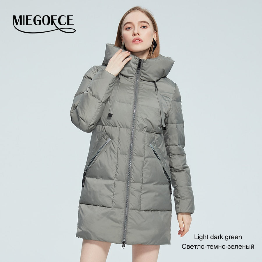 Winter Jacket Women's Stand Collar Hooded Cold Protection Windproof Lady Coat Big Pocket Mid-Length Parka The Clothing Company Sydney