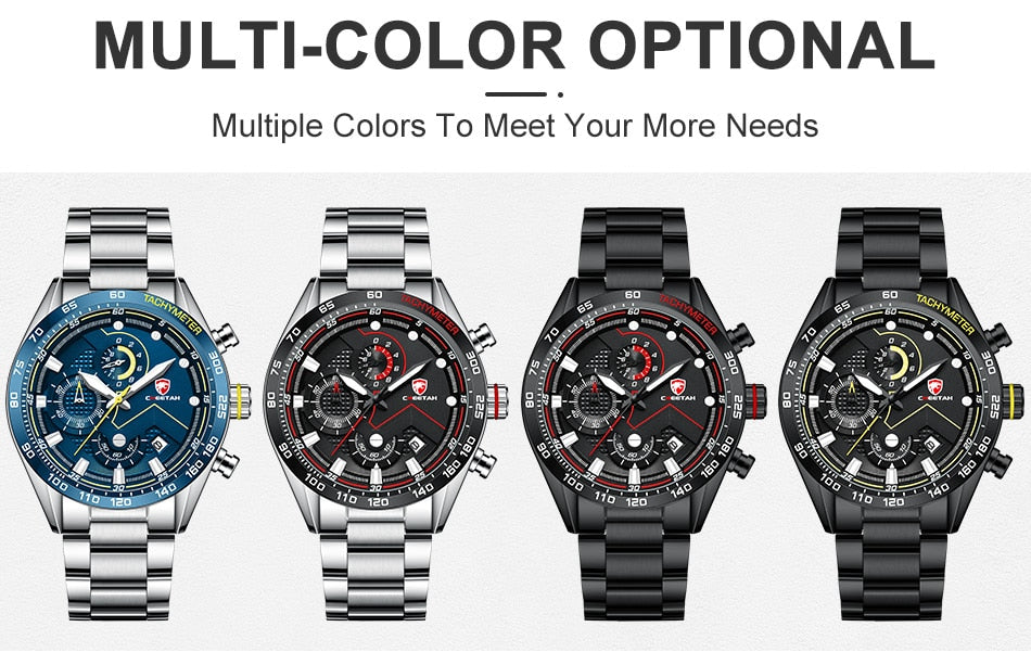 CHEETAH Men's Top Luxury Brand Stainless Steel Business Quartz Watches Chronograph Casual Sport Wrist Watches for Men The Clothing Company Sydney