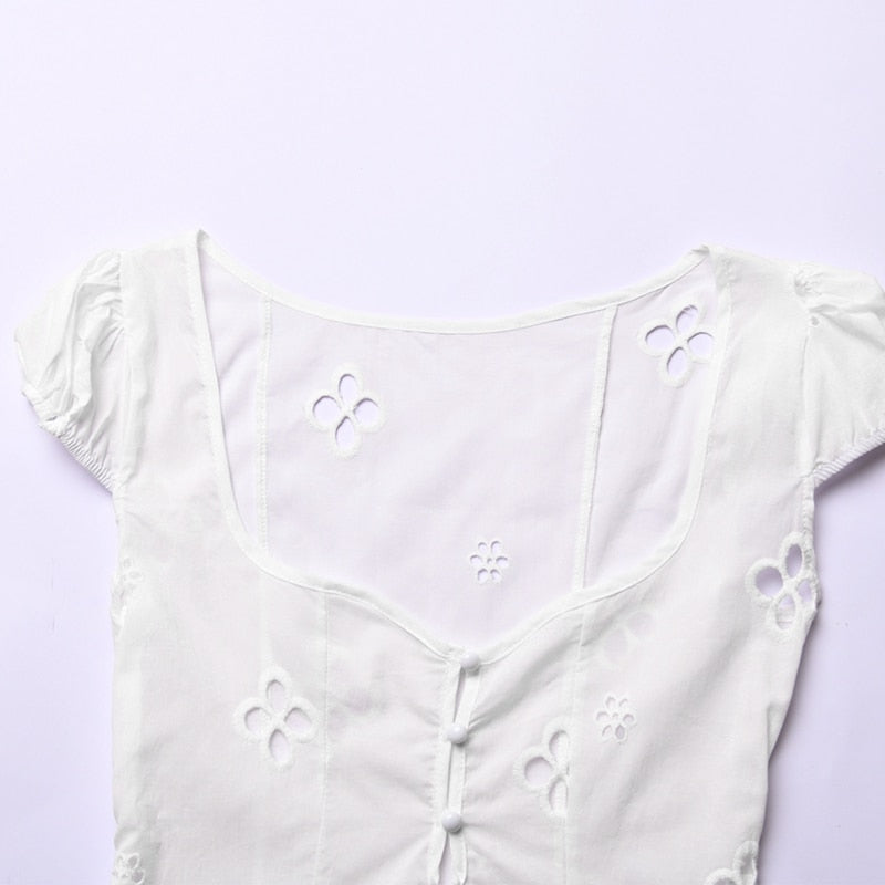 Square Neck Black White Mini Summer High Waist Short Sleeve Beachwear Bodycon Hollow Out Sundress Dress The Clothing Company Sydney