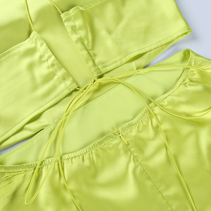 Spaghetti Strap Backless Satin Cut Out Mini Summer Dresses Elegant Cowl Neck Party Dress in Green Black The Clothing Company Sydney