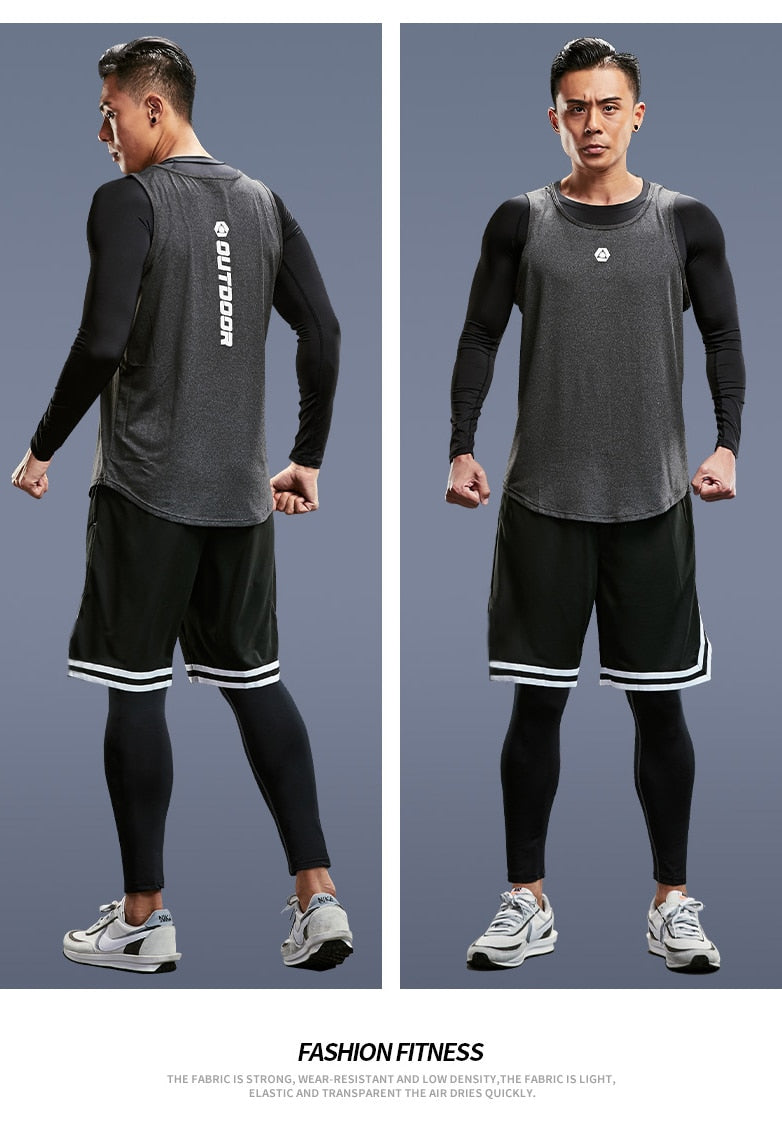 4 Piece/Set Men's Basketball Tracksuit Gym Fitness Compression Sports Suit Running Jogging Sport Wear Exercise Workout Tights Shorts The Clothing Company Sydney