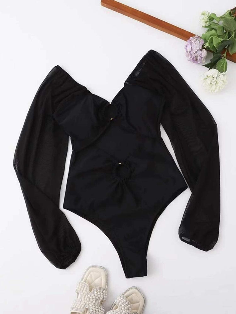 One Piece Swimsuit Swimwear Solid Long Sleeve Backless Rhinestones Diamond Thong Bathing Suit Monokini The Clothing Company Sydney