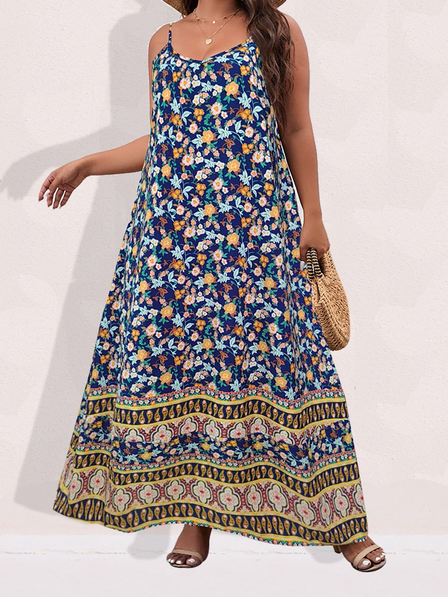 Ditsy Floral Maxi Cami Dress Backless Plus Size Women's Summer Elegant Large Hem Beach Dresses The Clothing Company Sydney