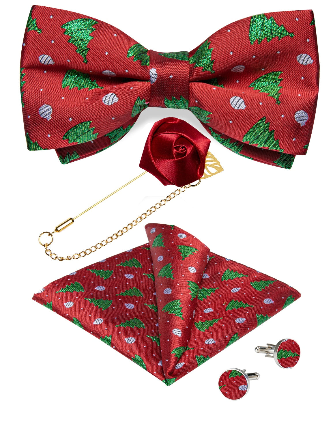 Wedding Bow Tie for Men Classic Red Pre-tied Bowtie Cufflinks Corsage Set for Party Silk Butterfly Knot Gift Set The Clothing Company Sydney