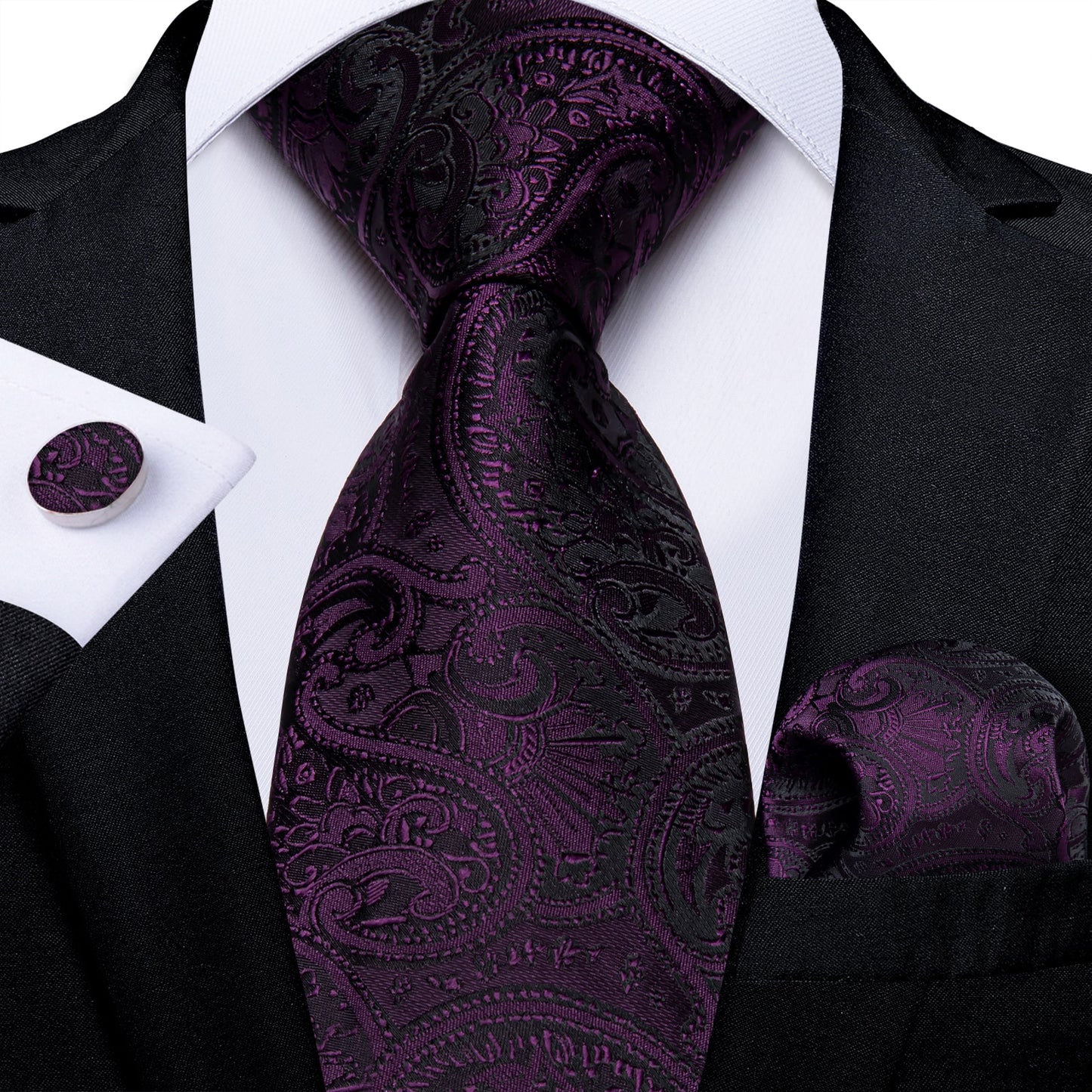 Men Purple Floral Paisley Necktie Business Formal 100% Silk Tie Pocket Square Set For Wedding Party The Clothing Company Sydney