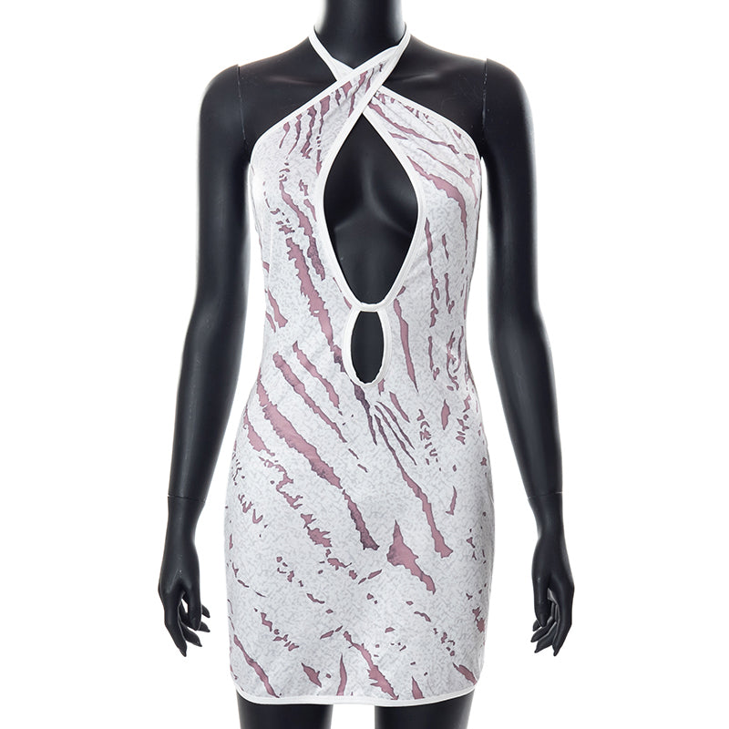 Cross Halter Cut Out Backless Mini Dress Print Sleeveless Bodycon Summer Night Club Party Dress The Clothing Company Sydney