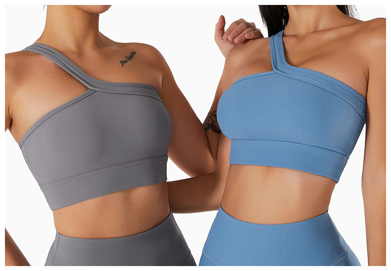 Seamless Thread Fabric Fitness Bra Single Shoulder Strap Gym Top Sports Underwear Outerwear Running Yoga Clothes The Clothing Company Sydney