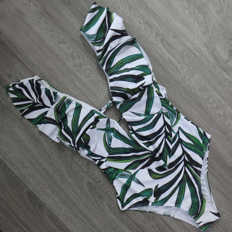 Push Up Bra High Waist V Neck Skinny Bikini Holiday Swimwear Flamingo Ruffle Print One Piece Swimsuit The Clothing Company Sydney