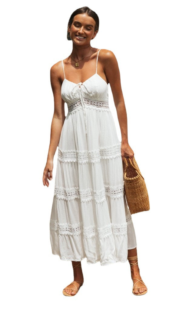 Floral Crochet Long Dress V-Neck Sleeveless High Waist Women's Summer Boho Dress The Clothing Company Sydney