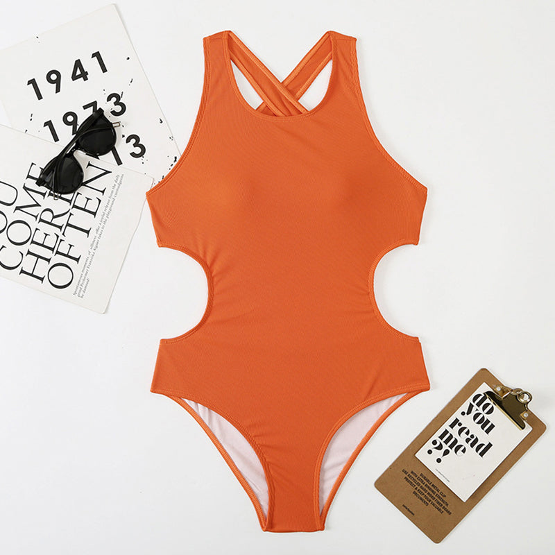 Ribbed One Piece Women Swimsuits Cut Out Swimwear High Neck Bodysuit Solid Beachwear Cross Back Monokini Clothing Company Sydney