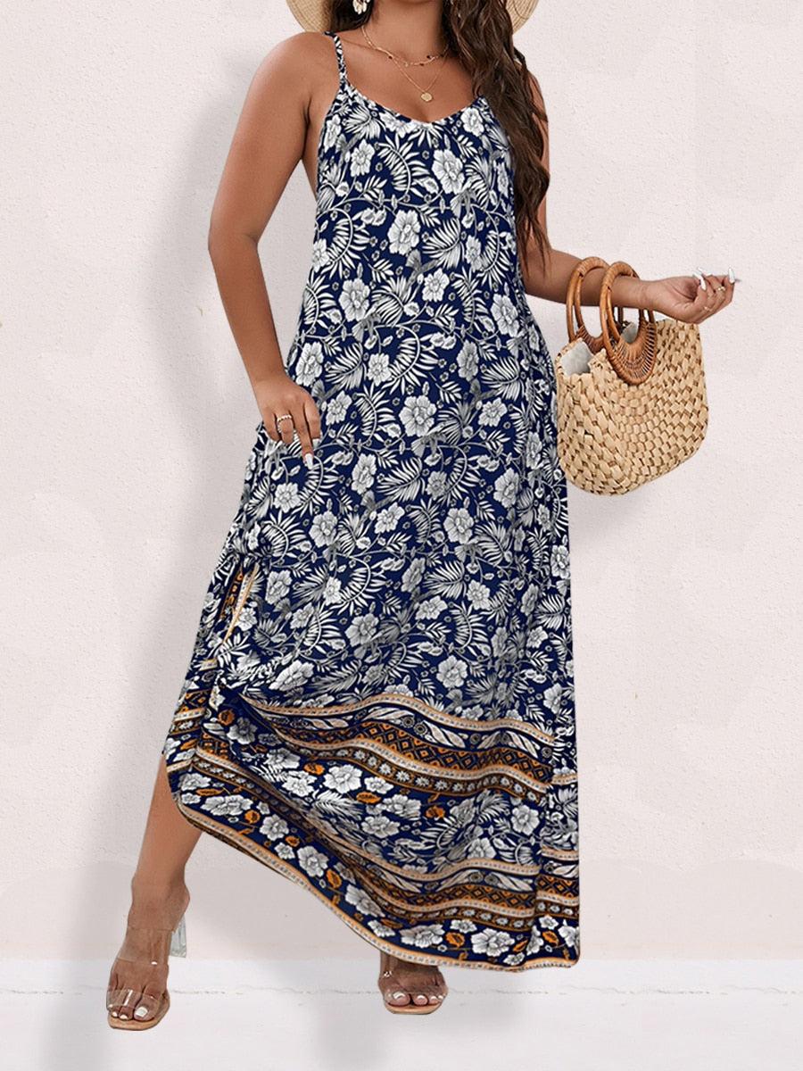 Ditsy Floral Maxi Cami Dress Backless Plus Size Women's Summer Elegant Large Hem Beach Dresses The Clothing Company Sydney