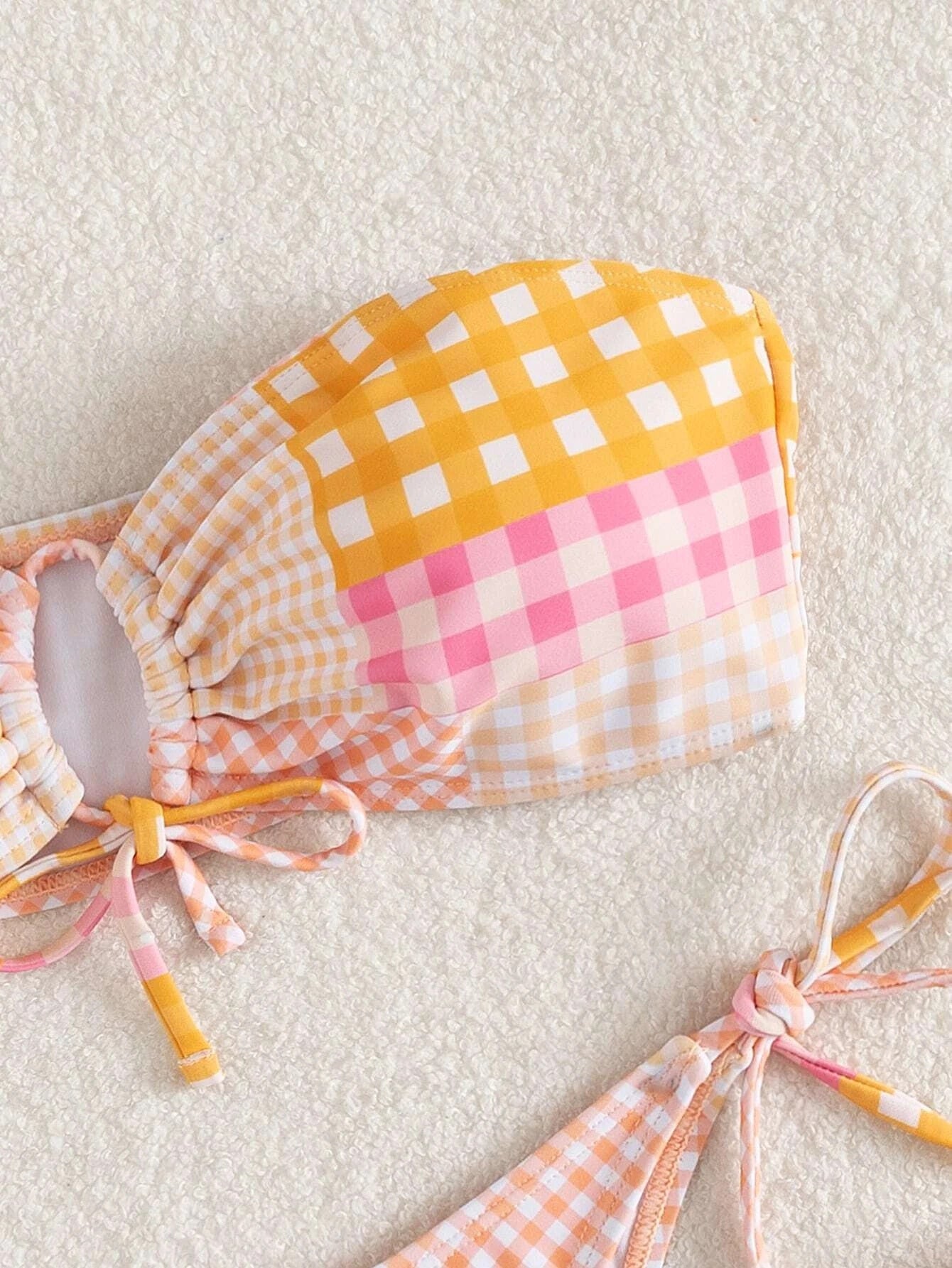 Two Piece Swimwear Plaid Drawstring Bandeau Bikini Swimsuit Bandeau Bikini Set Summer Beach Bathing Suit The Clothing Company Sydney