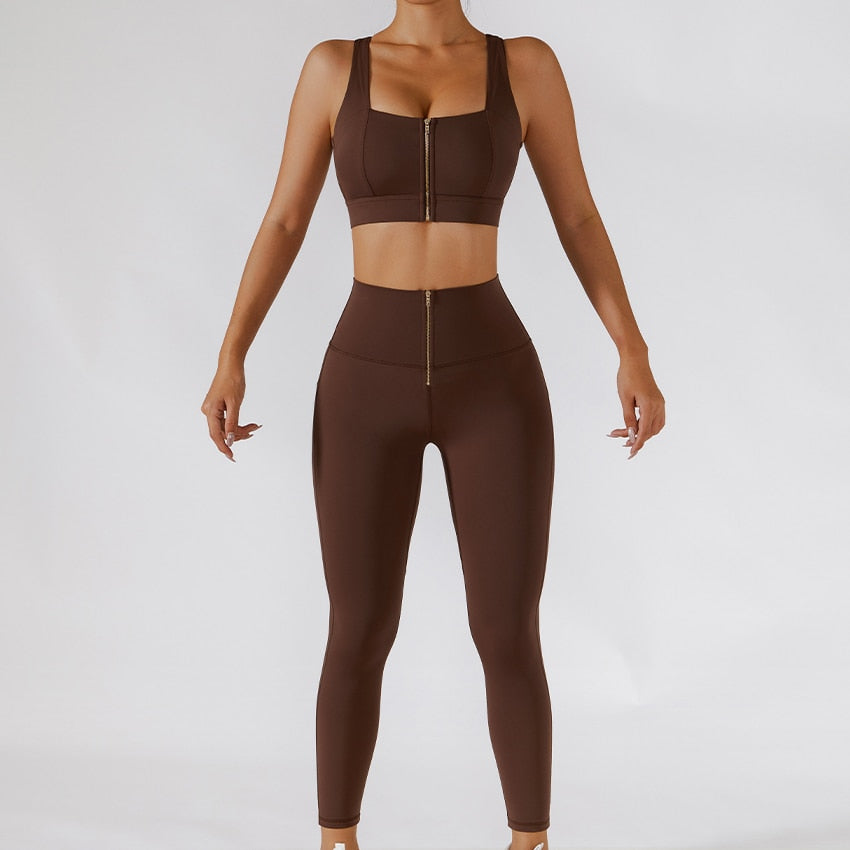 2 Piece Yoga Set Women Workout Sport Gym Wear Yoga Suit High Waist Leggings Skirts Front Zipper Bra Fitness Crop Top Yoga Sportswear The Clothing Company Sydney