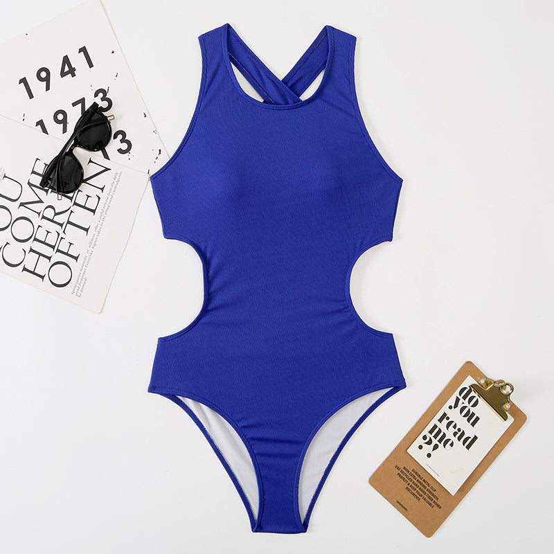 Ribbed One Piece Women Swimsuits Cut Out Swimwear High Neck Bodysuit Solid Beachwear Cross Back Monokini Clothing Company Sydney