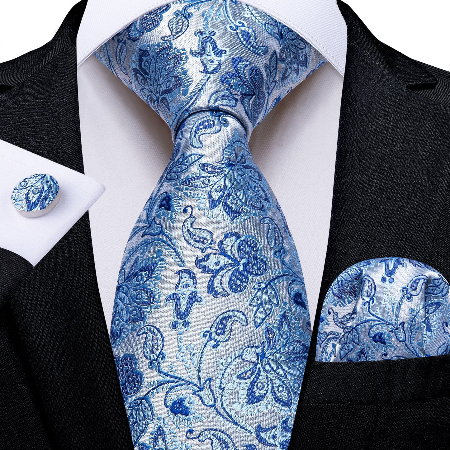 3 Piece Classic 100% Silk Men's Ties 8cm Blue Plaid Dot Striped Business Necktie Handkerchief Wedding Party Tie Set The Clothing Company Sydney